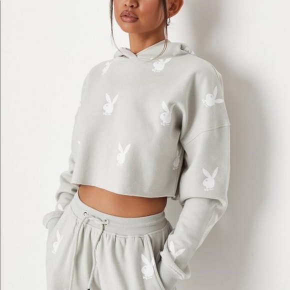 Missguided Playboy Co-ord Cropped Hoodie In Grey | centenariocat.upeu.edu.pe